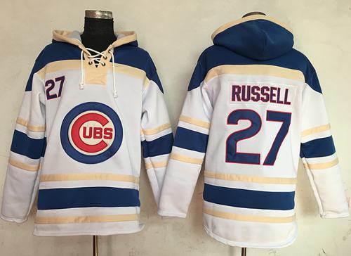 Cubs #27 Addison Russell White Sawyer Hooded Sweatshirt MLB Hoodie - Click Image to Close